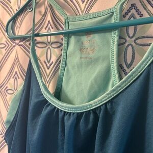 ACTIVE Teal Activewear Top with Under Cropped Tank Underneath/Ballooned Waist